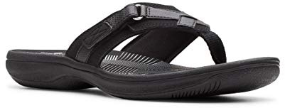 Clarks Women's Breeze Sea Flip-Flop, Black Synthetic/Black Outsole, 6.5 UK