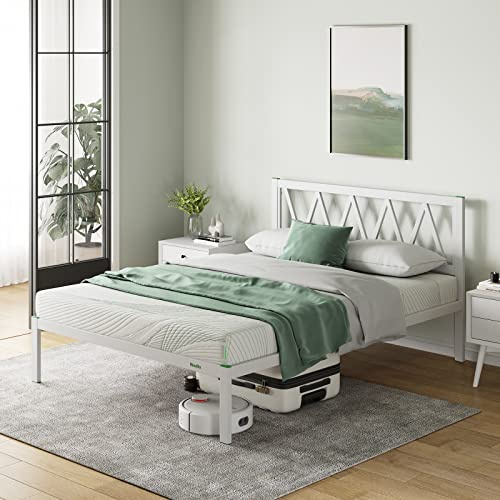 Novilla Somier 180x200 cm con 5 Patas Altas y cabecero, 30cm Altura, Eco Estructura metálica de Cama de Acero con láminas de chopo, Anti-Ruido y fácil de Montar, Somier 180 x 200 cm(Avanzado, Blanco)