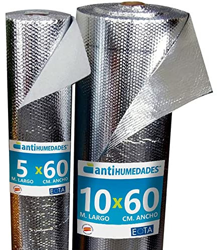 Isolation thermique réfléchissante en aluminium (5 x 0,6 m) - Isolation de caisses de volets, radiateurs, murs, plafonds, caravanes, campers, garages - Antihumedades