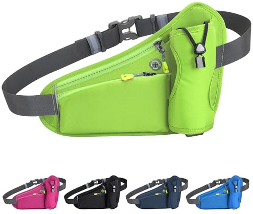 Tyuodna Mobile Phone Running Belt, Belt Bag with Bottle Holder, Running Belt, Bum Bag for Drinking Bottle, Adjustable Waist Bag for Men and Women, Hydration Belt for Jogging, Green, standard size,
