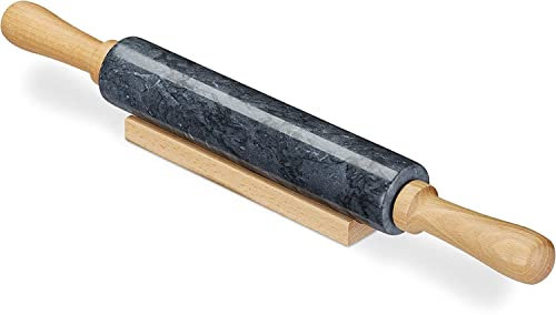 Unibos | Professional Solid Rolling Pin | Luxury Non-Stick Marble | Rolling Pin Revolving | Ideal for Baking Pastry etc | Professional Dough Roller | Wooden Handle | Black | 48 x 6 cm