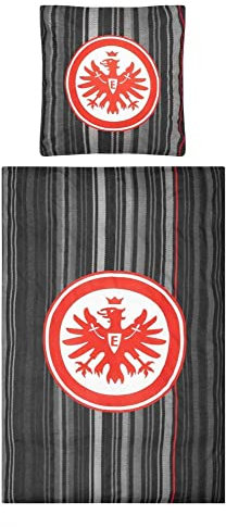 Eintracht Frankfurt Bettwäsche-Set Streifen, 1x Betttuch, 1x Kissenbezug, Reißverschluss, unisex, Alle Jahreszeiten