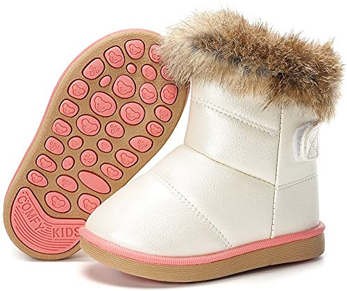 Gaatpot Bottes d'Hiver Fille Garçon Bottines de Neige Fourrées Chaussures Chaudes Doublée Imperméable Enfant Boots Blanc 24EU/ 25CN