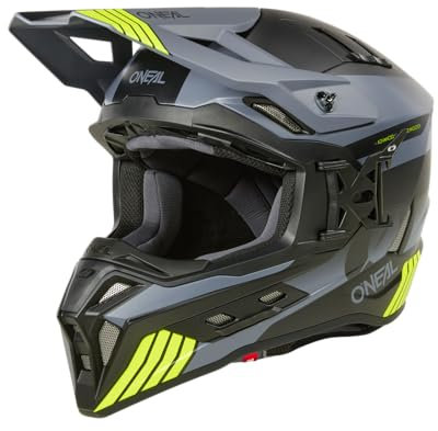 O'NEAL | Casco Motocross | MX Enduro | Carcasa ABS, Forro Confort, Aberturas para una óptima Ventilación y Refrigeración | Casco EX-SRS Hitch V.24 | Adulto | Negro Gris Amarillo Neón | Talla L