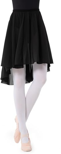 DGSHIRLDJO Ballet Wrap Skirt Chiffon Pull-on Elastic Waist Dance Skirt for Women Girls Ballet Dancewear（L，Black）
