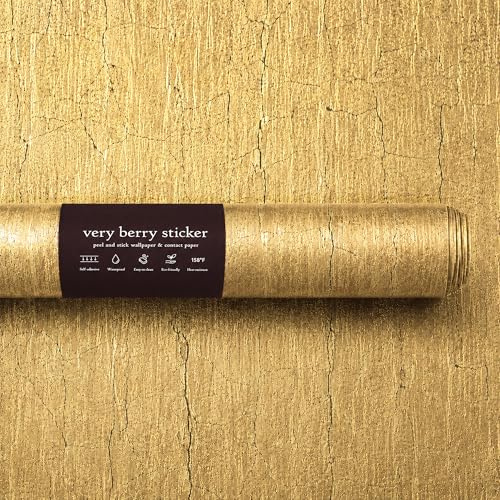 Very Berry Sticker Papel tapiz dorado metálico (39 x 118 pulgadas, textura rugosa, dorado) vinilo texturizado extraíble para decoración del hogar, baño, gabinete, apto para inquilinos