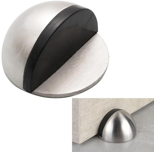 1PCS Stainless Steel Door Stopper, Polished Oval Floor-Mounted Door Stop with Rubber Bumper