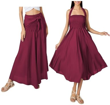JENJON Donna Vestiti da Spiaggia Senza Maniche Eleganti 2 in 1 Gonna Stampa Boho Casual Estivo Arricciato Maxi Abito Taglia Unica