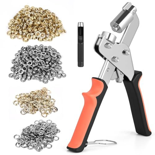 Gaethra Profi Ösenzange Set, Mit Hebeltechnik & Magnetfunktion, Ösenzange 10mm inkl. 500 Ösen & Schlagwerkzeug, ideal als Ösenzange für Planen, PVC-Banner, Karton & Bastelprojekte