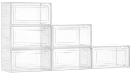 VEVOR Scatole Porta Scarpe, Adatte Fino alla Taglia 13 USA, 6 Scatole Porta Scarpe Trasparenti Impilabili con Porta Magnetica, Contenitori in Plastica per Stivali e Cappelli, Bianco Trasparente