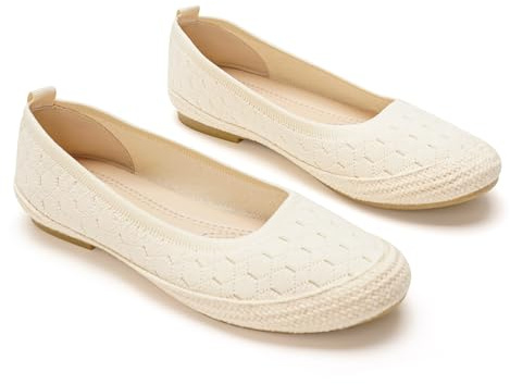 GLAMORA Bailarinas Mujer Punto Transpirable Manoletinas Cómodas Zapatos Planos Verano Suela Efecto Esparto Flexibles Ligeras Calzado Mujer Ajuste Elástico Puntera Redonda
