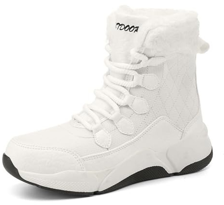 2025 Botas de nieve de invierno al aire libre para mujer acolchadas y cálidas botas de nieve impermeables antideslizantes para la nieve zapatos enfermera mujer limpiables, Blanco, 38 EU