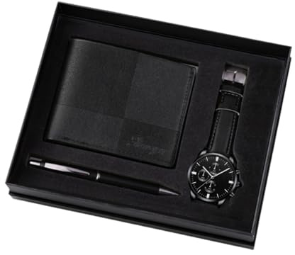 Coffret cadeau élégant pour homme - Ensemble de montres pour homme - Anniversaire - Noir - 21 x 15 x 2,5 cm