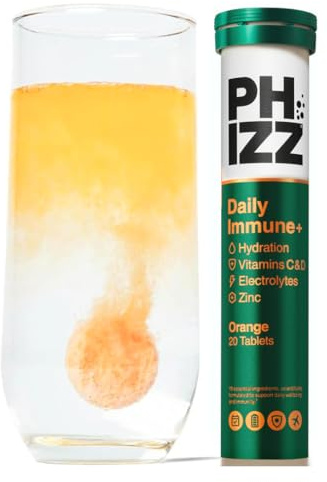 Phizz Daily Immune+ Orange Hydration, Immunity, Electrolytes & Vitamins Effervescent Electrolyte Tablets - 20 Tablets