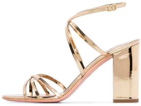 Sandalias de Tiras y Tacón Grueso para Mujer, Sandalias de Tacón Alto con Tiras ai Tobillo Punta Abierta y Redondas Zapatos de Tacón Cuadrado Cómodos para Fiestas Uso Diario,Oro,37 EU