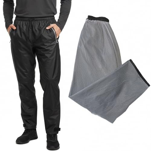 WUDEUI Mens Waterproof Trousers Lightweight Breathable Rain Pants, Outdoor Work Overtrousers with Zip Pockets for Fishing Golf Motorcycle Cycling Hiking Black