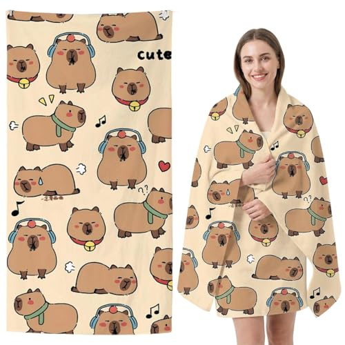 Capybara Toalla de Playa de Microfibra, Capybara Manta Playa de Microfibra 3D Ligera y Portátil Toalla Sauna Toallas de Baño Toallas de Playas Ultraligera y Secado Rápido para Piscina, Camping