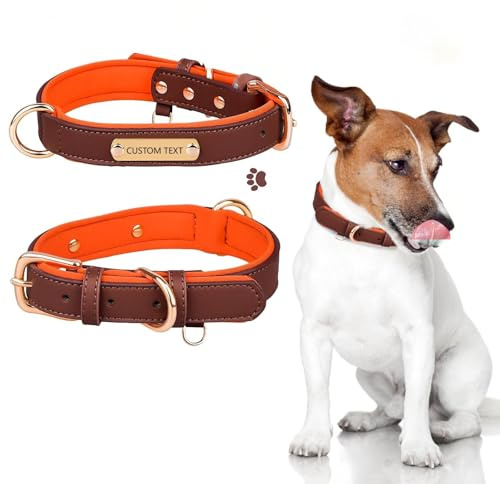 Collar de perro personalizado grabado con nombre de mascota y número de teléfono, collar de cuero PU ajustable para perros pequeños, medianos y grandes, cachorros machos y hembras