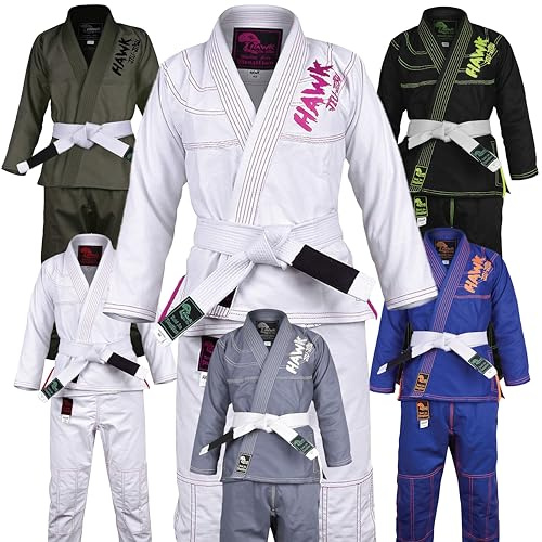 Hawk Sports Brazilian Jiu Jitsu Gi for Kids, Ultra-Light Extra Tough Premium Fabric Kids BJJ Gi for Martial Arts Training & Competition, Comfortable Perfect Fit BJJ Gi - Size K4, Girls' White