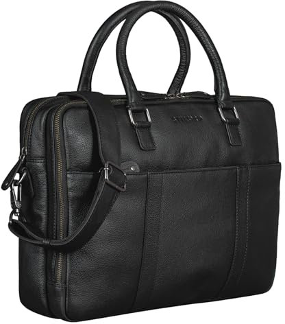 STILORD 'Drake' Businesstasche Leder Groß Vintage Aktentasche XL Ledertasche Laptoptasche für Arbeit Büro Umhängetasche Aufsteckbar Echtleder, Farbe:schwarz