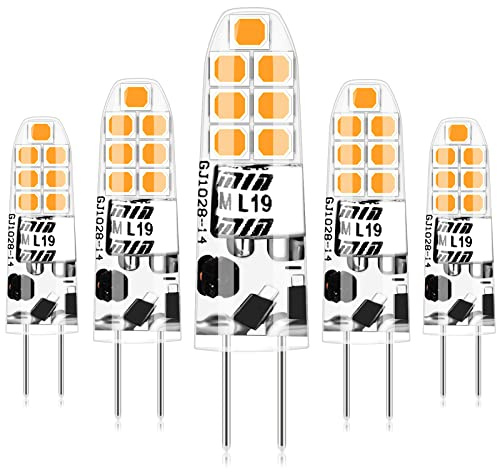 G4 LED-glödlampor, LED 2 W 3 000 K varmvita LED-lampor glödlampa ersättning för 20 W halogen lampa 12 V AC/DC, 360° strålvinkel, flimrar inte dimbar energisparlampa, 5 st