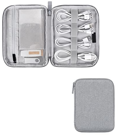 1 st kabelväska, elektronisk väska, elektroniktillbehör arrangör, bärbar kabelarrangör, för elektroniska tillbehör USB, powerbank, SD-kort, laddkabel, hårddisk (18,5 x 14 x 2 cm, grå)