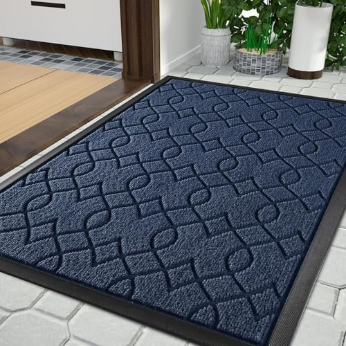 Yimobra Fussmatte Aussen, Waschbar Wetterfest, 120 x 81 cm, Robuste und Wasserabsorbierende, Schmutzresistente Fußmatten, Mit Rutschfester Rückseite Fußmatte Gummi, Blau