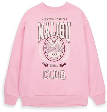 Barbie Damen Sweatshirt in Pink Übergroß | Damen Malibu Tennis Club 1959 Langarmpullover mit Grafik | Sports Crest Pullover mit Rundhalsausschnitt im Vintage-Stil | Puppenfilm-Bekleidungs