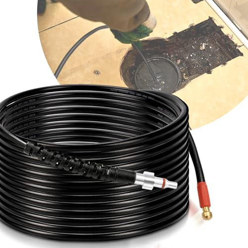 Yakimz Tuyau de nettoyage de canalisations de qualité supérieure 30 m, kit de débouchage universel, 180 bar, 60 °C, avec buses et adaptateurs, tuyau de nettoyeur haute pression