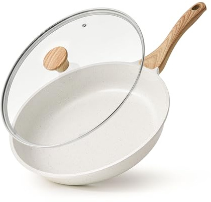 SENSARTE Padella in ceramica antiaderente con coperchio, padella per omelette da 32,5 cm, sana e atossica, compatibile con induzione, con manico resistente al calore, senza PFAS