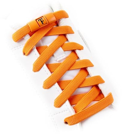 TEEZY No Tie Shoe Laces for Trainers | Premium Elastic Weave & Chrome Buckle | Adult/Kids Tieless Elastic Shoelaces | ORIGINAL (Orange)