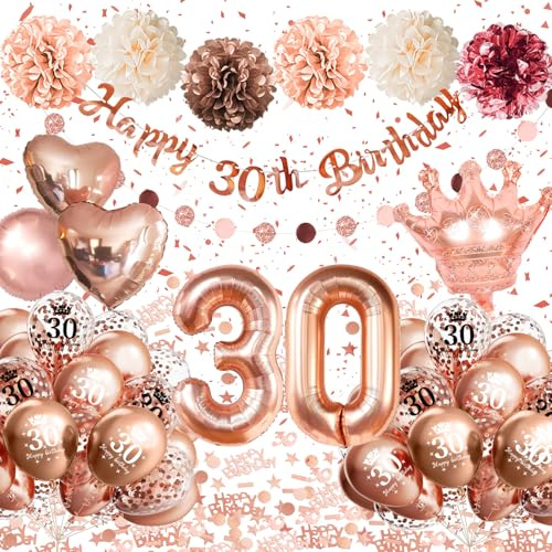 30 Anni Compleanno Donna,Palloncini 30 Anni Compleanno Oro Rosa