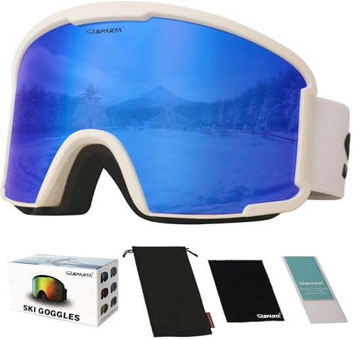 OUTDOORSPARTA OTG Ski Goggles Snow Sports Goggles Snowboarding Goggles for Men Women & Youth - 100% UV Protection & Anti-glare (8. White Frame, Full Lens Mirrored Blue)