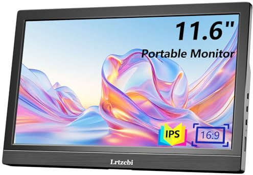 Lrtzcbi Portable Monitor 11,6 Zoll, Kleiner Monitor HD 1366x768p LED Bildschirm Dual USB C/HDMI, Eingebaute Lautsprecher/Stand für Laptop PC Phone Mac PS4/5 Xbox