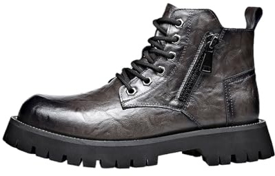 Stivaletti Corti da Neve da Uomo in Pelle Alti E Versatili in Stile Britannico Stile Britannico - Tomaia in Pelle Resistente, Suola in Gomma Antiscivolo, Ideali for Il Business Casual(Gray,41 EU)