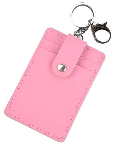 SSKHE Soft Credit Card Holder Wallet Case, Minimalist Soft Leather Wallet Case with Key Ring and Key Ring, Classic Black Card Holder Keyring (Pink)