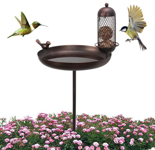 Bebedero para Pájaros De Jardín, Baño De Aves Retro con Decoración De Estaca, Bebedero De Pie Resistente A La Oxidación Decoración para Patio Y Senderos