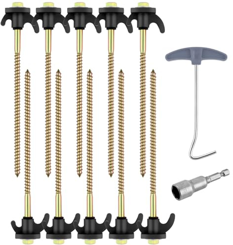 Flintronic 10 st tältpinnar, 20 cm kraftiga campinginsatser rostfria, metallgängade tältspikar med pinnutdragare, för hård stenig mark och grusplatser, vandring, campingtälttillbehör-svart