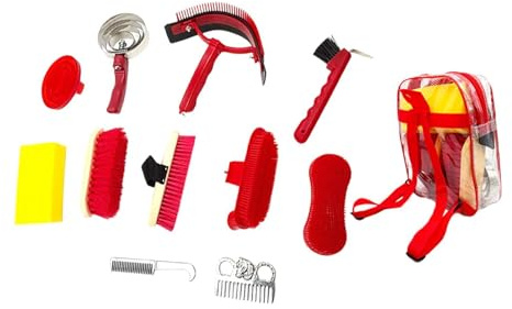 Oshhni 11 Piezas Cepillo para Caballo Kit de Limpieza Ecuestre Peine para Crines Rascador de Pezuñas Accesorios de Baño Material PP y Metal Adecuado para