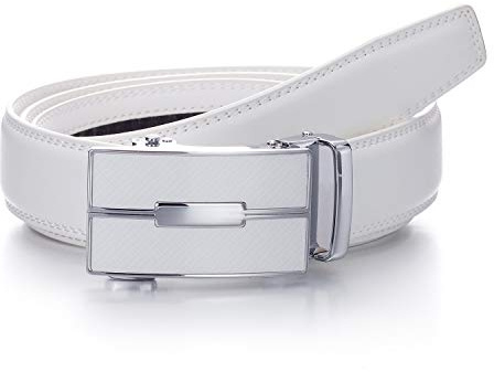 Yehman - Cintura senza fori in pelle di vacchetta con fibbia automatica a cremagliera, 3 cm, da uomo 505 Blanc 52/130 cm