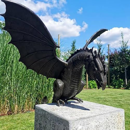 SUPYINI Garden Statues Ornaments, Large Patinated Bronze Dragon Gothic Garden Decor Statue, The Dragon of the Garden Sculptures Statues, Yard Art, Funny Resin Ornament