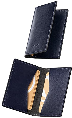 VULKIT Tarjetero Hombre para 20 Tarjetas Visita Pequeño y Fino Funda Tarjeta Credito de Piel Vintage, Azul Marino
