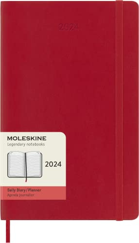 Moleskine Daily Agenda 12 Months 2024, Agenda 2024, Size Large 13x21, Soft Cover and Elastic Closure, Colour Scarlet Red