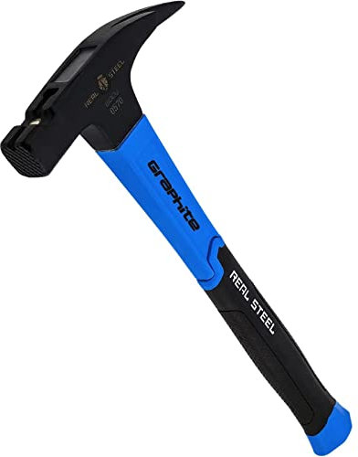 REAL STEEL Marteau de charpentier 600 g avec support magnétique et surface de frappe fraisée (graphite gainé)