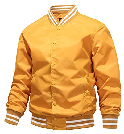 Alloaone Men Baseball Jacket Single Breasted Pilot Jacket Fashion Solid Bomber Jacket Coats yellow XL