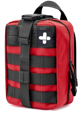 Gogoku Bolsa de primeros auxilios de nailon 1000D táctica Molle, bolsa médica vacía para actividades al aire libre, suministros médicos, camping, senderismo, viajes, solo bolsa (rojo)