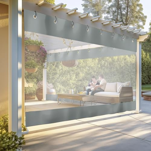 Transparents Rideau Exterieur Terrasse, 0.6mm PVC Plastique Rideaux Bâche Imperméables avec Oeillets, Coupe-Vent Étanche Vinyle Panneaux Latéraux pour Pergola Porche Garage Jardin(Gris, 3,5 x 2,5M)