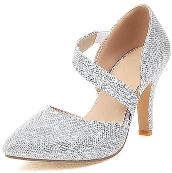 cfpqv Pumps, sandali da donna con tacco, sandali con cinghia, per feste, da sposa, con tacco alto, scarpe da sera, argento, 38 EU