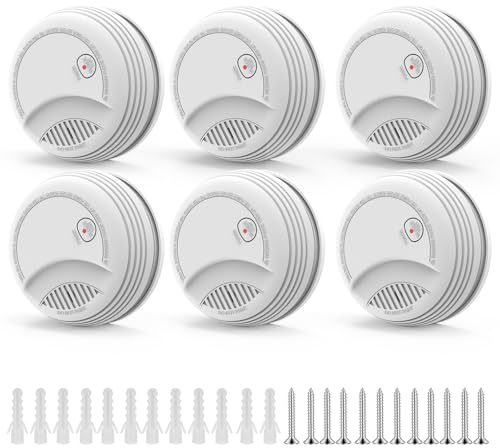 XUK Lot de 6 Detecteur de Fumée – Alarme Incendie avec Pile 9V Remplaçable, Avertissement Batterie Faible, 85 DB, sans Fausses Alertes, Bouton Test et Silence, EN14604, 10 Ans (6 pièces)