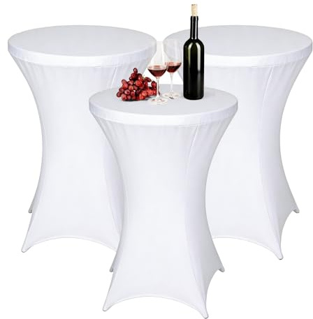 3 Stück Stretch Stehtisch Husse, Stretch Stehtischhusse für Bistrotisch Ø60-65cm, Polyester Faltenresistente Hussen, Verstärkung im Fußbereich Elastische Hussen für Stehtische Bistrotische (Weiß)